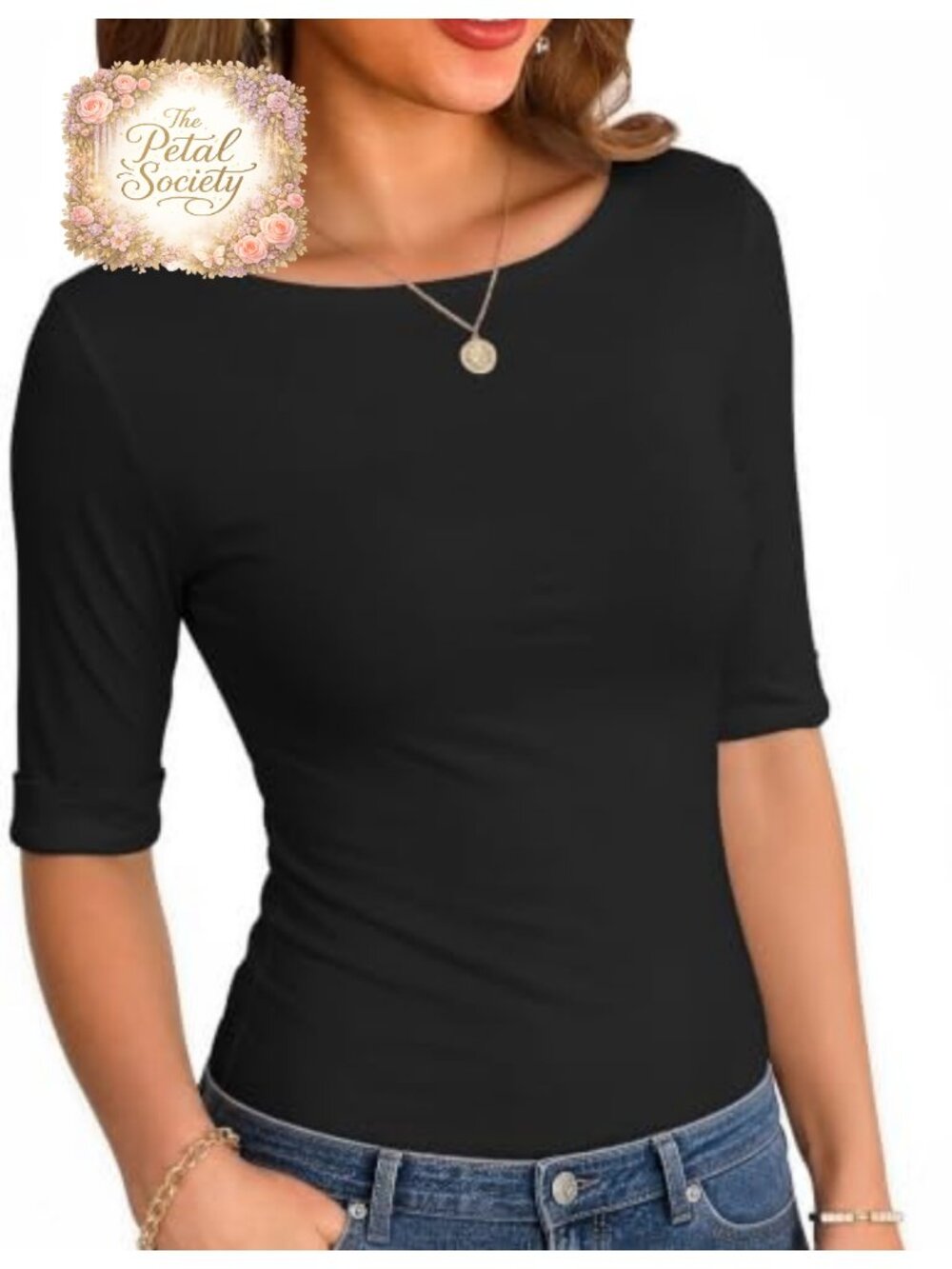 Womens Boat Neck Half Sleeve Blouse Business Casual Pullover Top